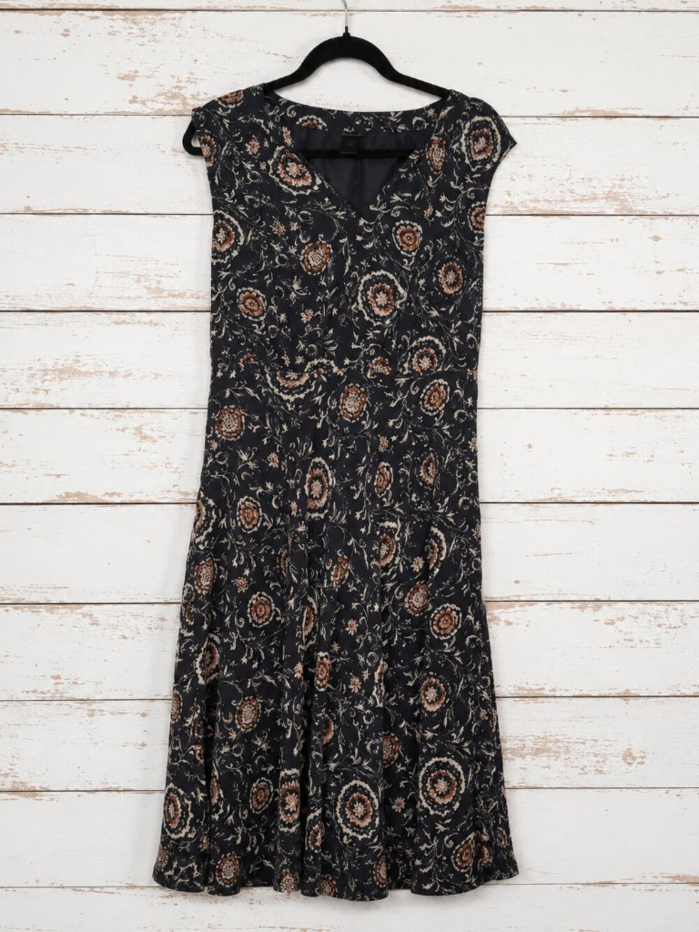 Ann Taylor Women’s Size 6 Black Floral Paisley Flowy Midi Dress Cap Sleeve
